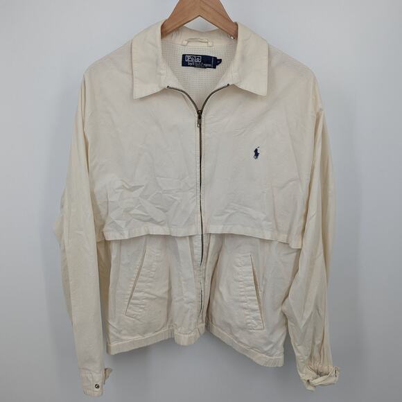 Vintage Cream Off White Polo Ralph Lauren Preppy Zip Up Light Med Jacket Dadcore - Picture 1 of 8